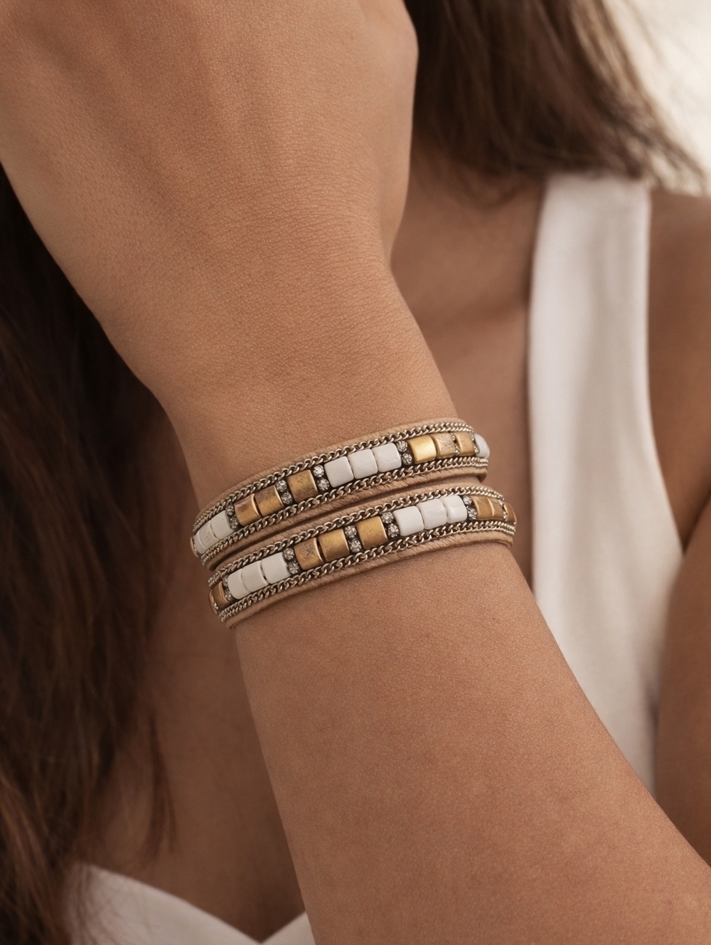 Stella & DOT Tan Cowboy Core Western Cady Wrap Bracelet